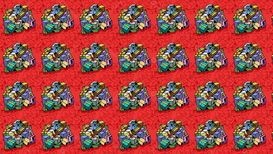 Pattern Padrões Geométricos de Caixa de Presentes Natalino Em Fundo Vermelho Vetor AI + PAT