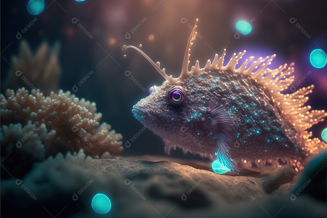 Criatura subaquática diferente, bonita e luminescente