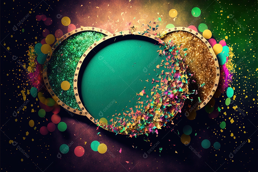 Carnaval brasileiro com conjunto de confete, fundo glitter