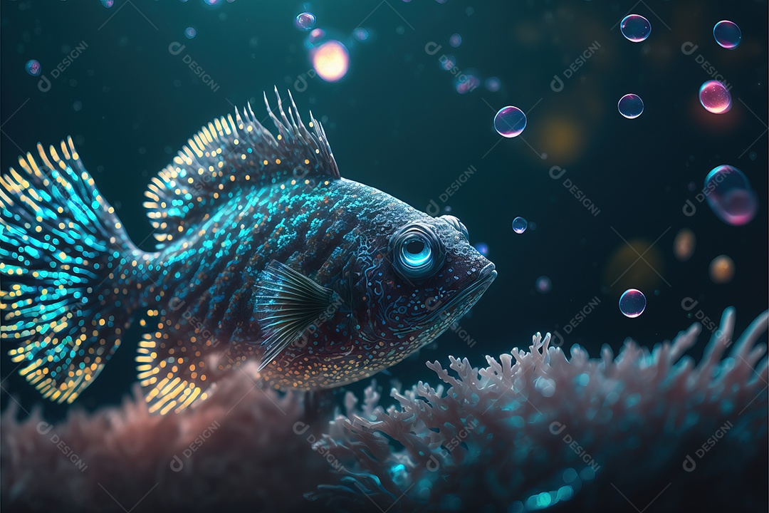 Criatura subaquática diferente, bonita e luminescente