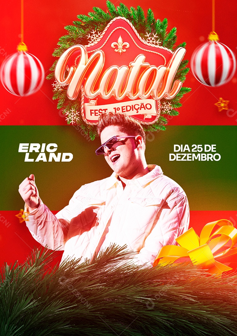 Natal Feste 1 Edição Eric Land Aldair Flyer Social Media PSD Editável