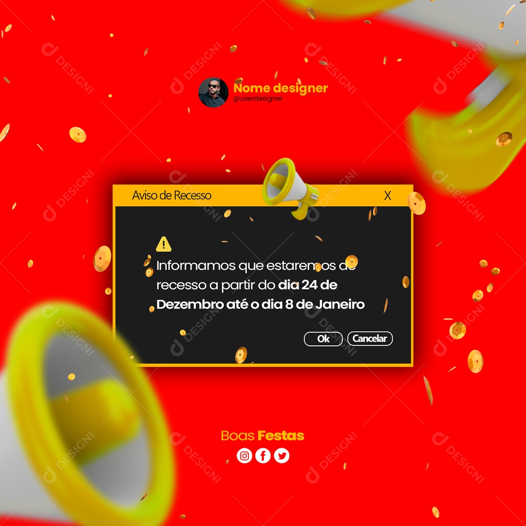 Aviso de Recesso Marketing Digital Designer Gráfico Feliz Natal Social Media PSD Editável