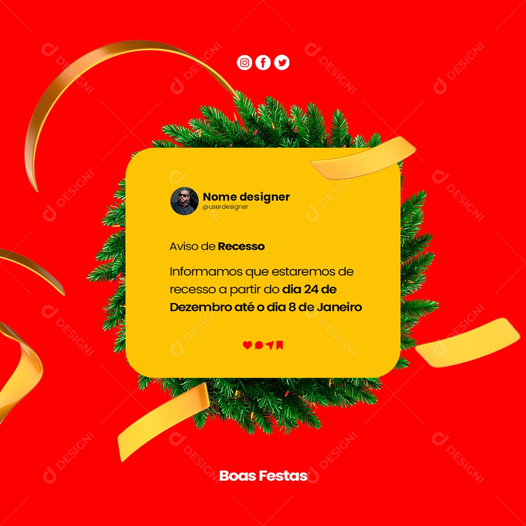 Aviso de Recesso Marketing Designer Gráfico Social Media PSD Editável