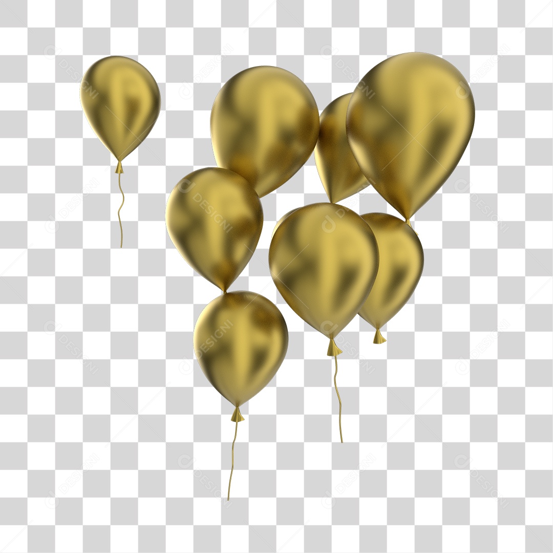 Elemento 3D Ano Novo Balões Dourados Para Composição PNG Transparente Sem Fundo