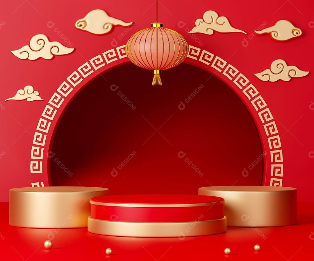 Renderização 3D Pódio de ano novo chinês