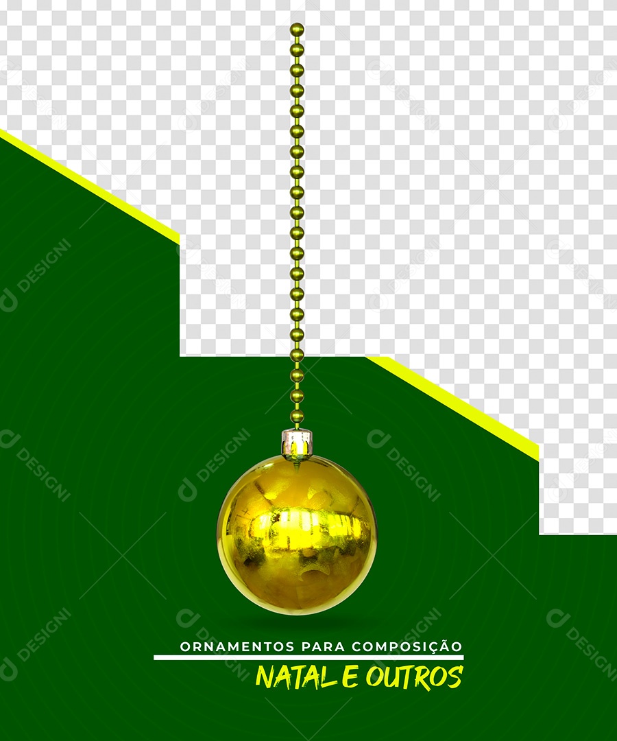 Elemento Bola de Natal Amarela 3D PSD Para Composição