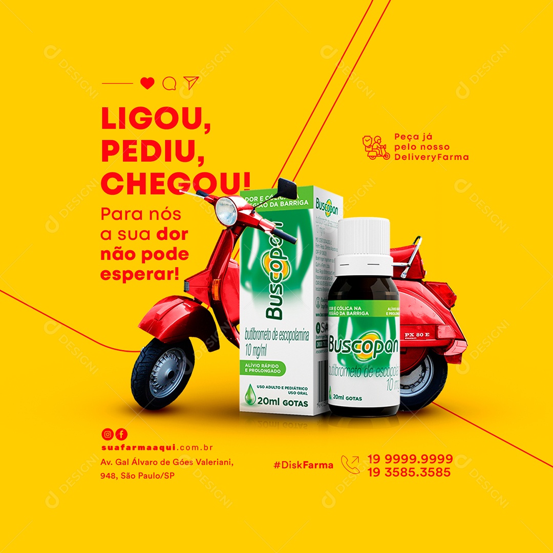 Ligou Pediu Chegou Farmácia Social Media PSD Editável
