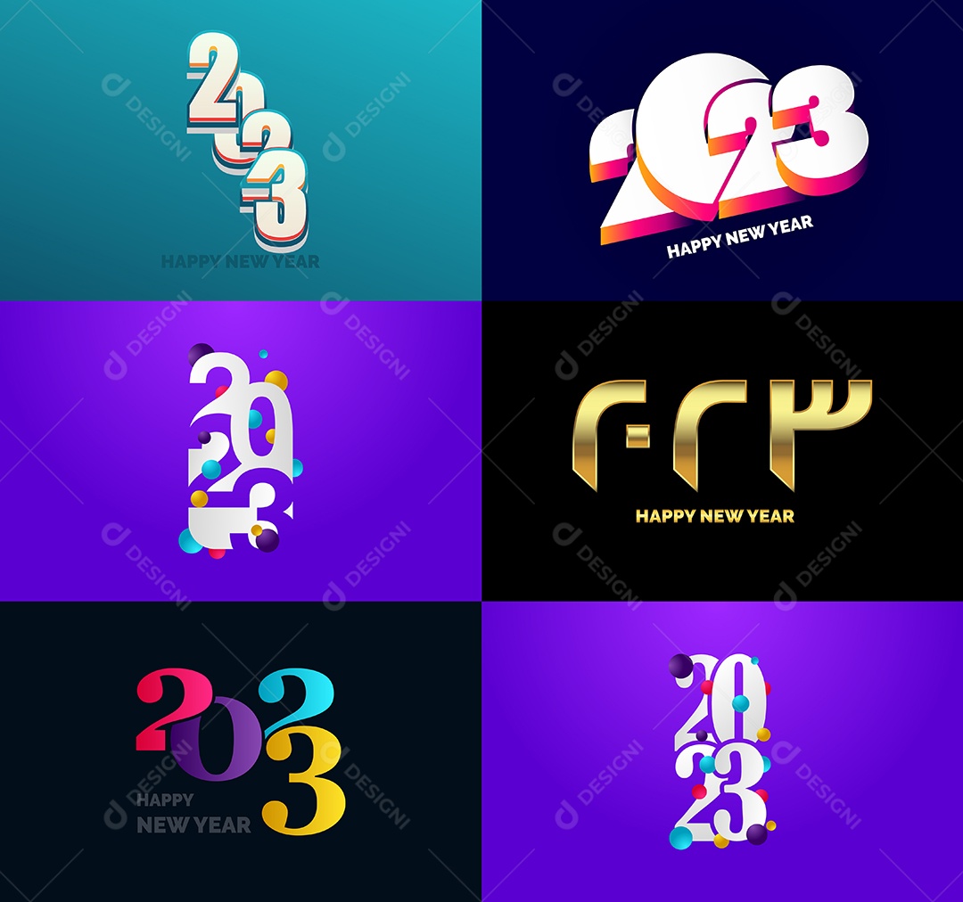 Conjunto de Feliz Ano Novo 2023 Ilustração Vetor EPS