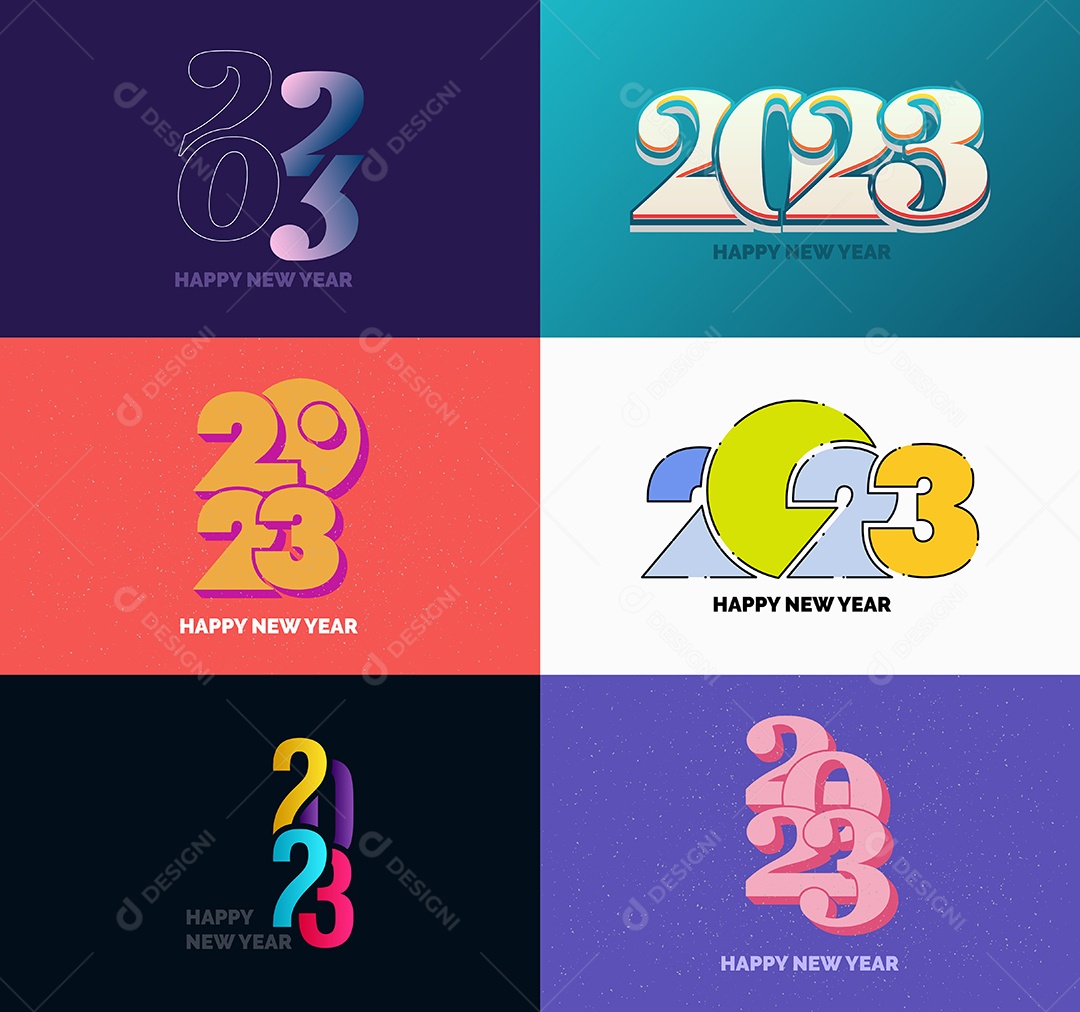 Conjunto de Feliz Ano Novo 2023 Ilustração Vetor EPS