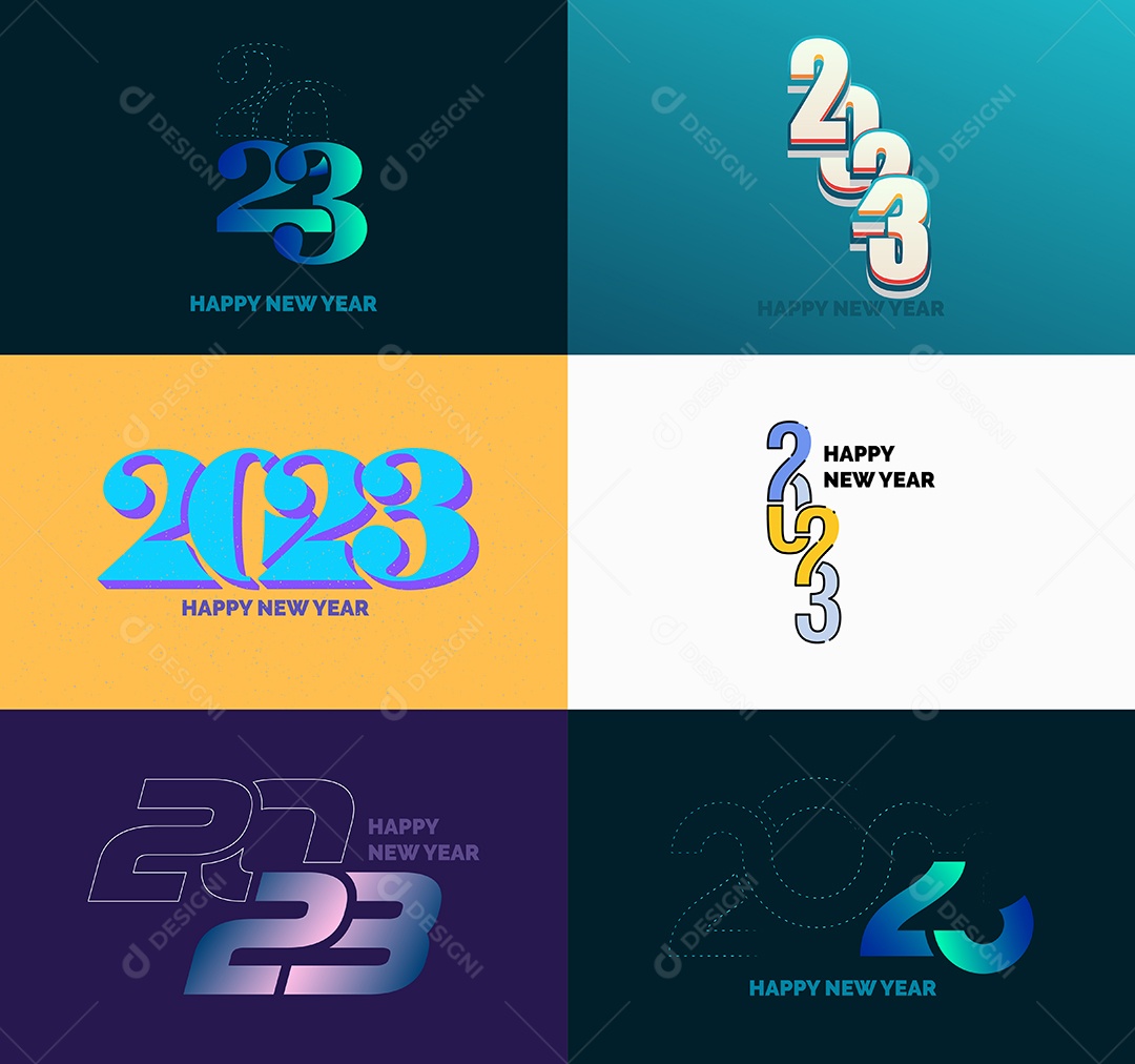 Conjunto de Feliz Ano Novo 2023 Ilustração Vetor EPS