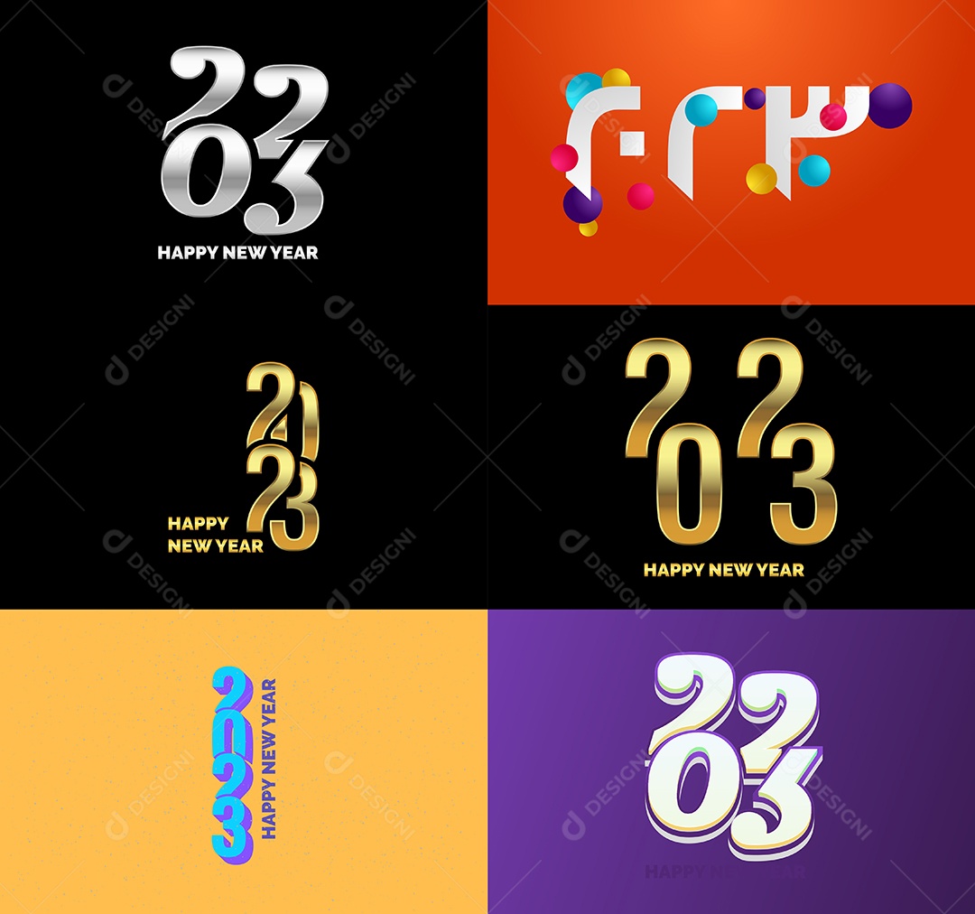 Conjunto de Feliz Ano Novo 2023 Ilustração Vetor EPS