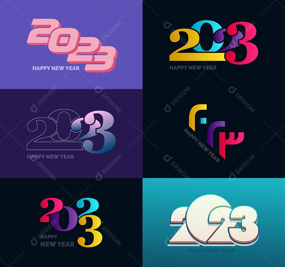 Conjunto de Feliz Ano Novo 2023 Ilustração Vetor EPS