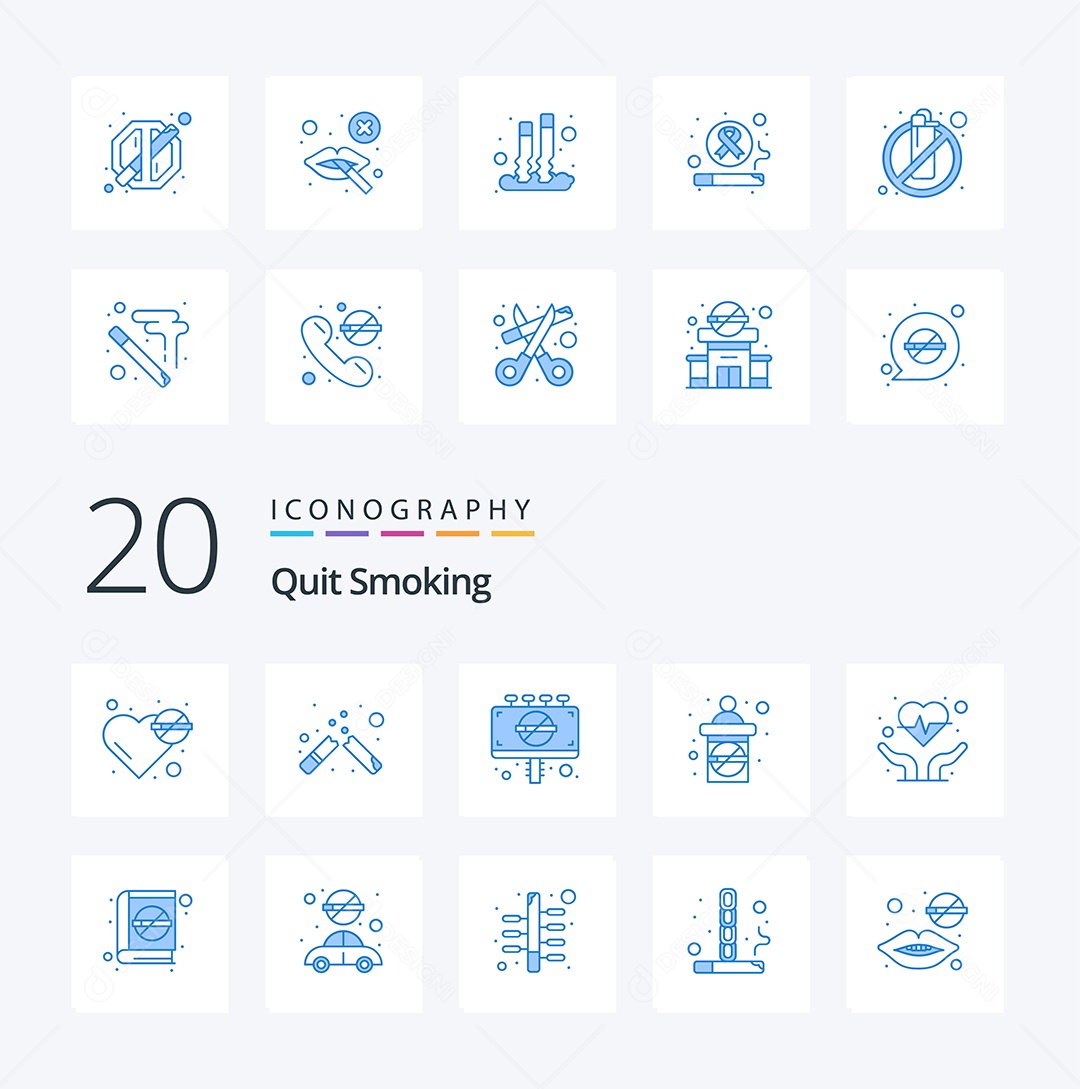 Conjunto de Ícones de Campanha Contra o Cigarro Ilustração Vetor EPS