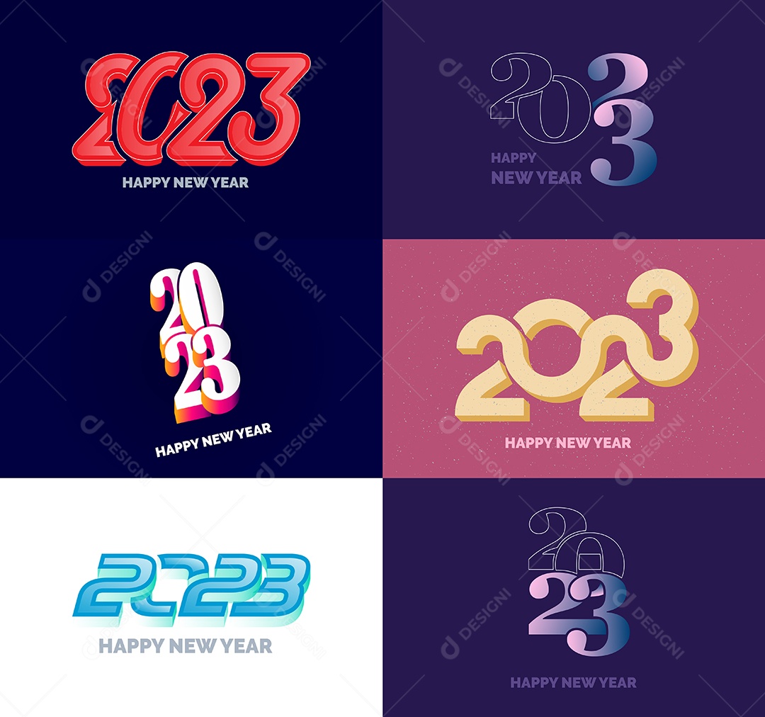 Conjunto de Feliz Ano Novo 2023 Ilustração Vetor EPS