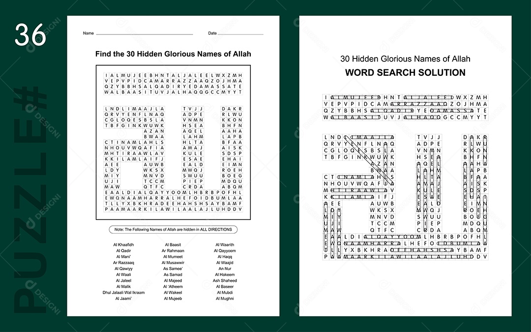 Caça Palavras de Várias Palavras Islâmicas Vetor EPS