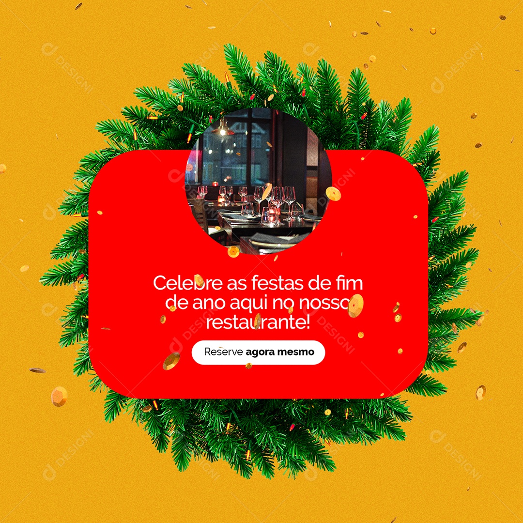Celebre as Festas de Fim de Ano Restaurante Confraternização Ano Novo Social Media PSD Editável