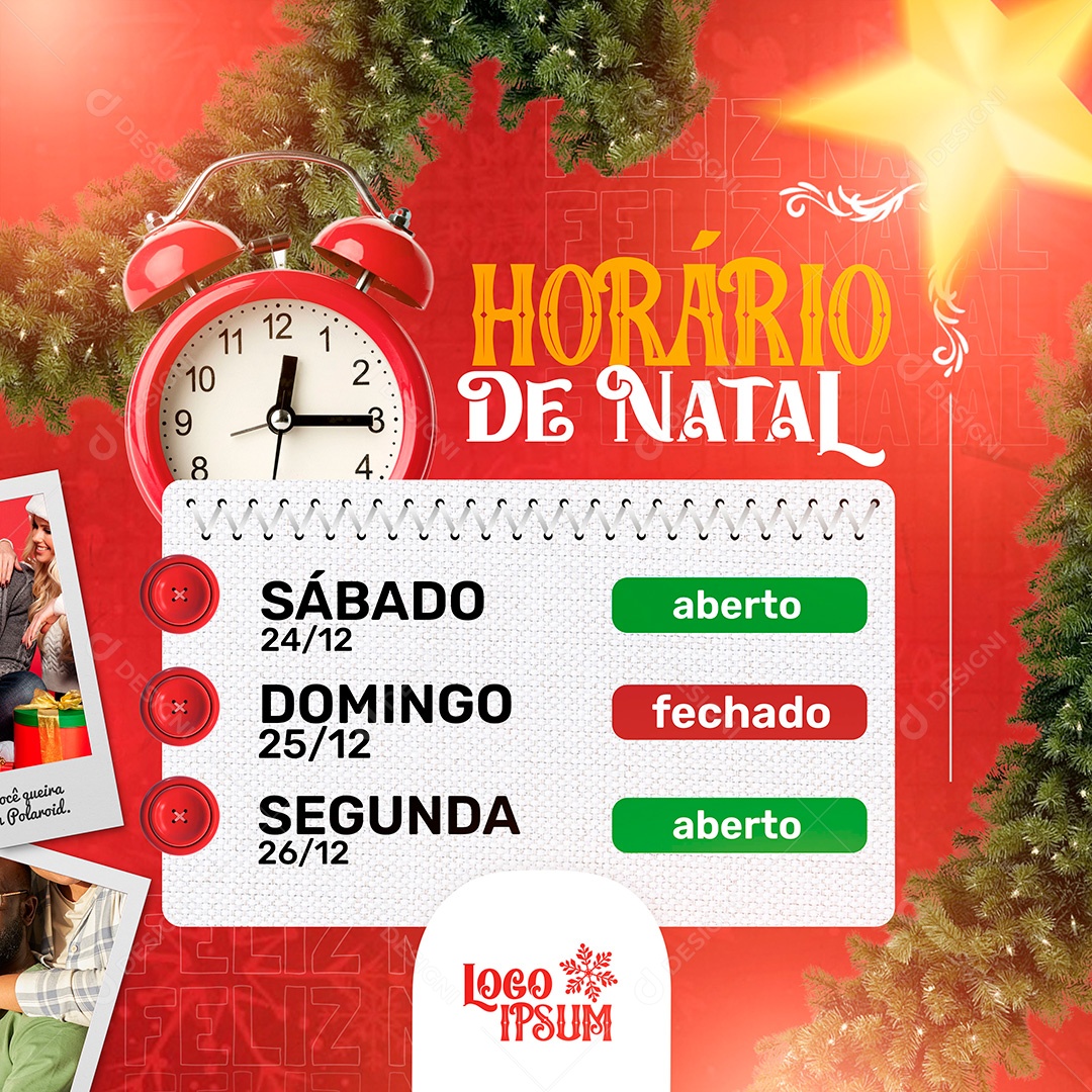 Post Horário de Funcionamento de Natal PSD Social Media PSD Editável