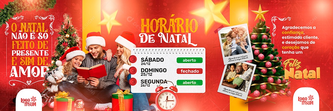 Post Carrosel Horário de Funcionamento de Natal PSD Social Media PSD Editável