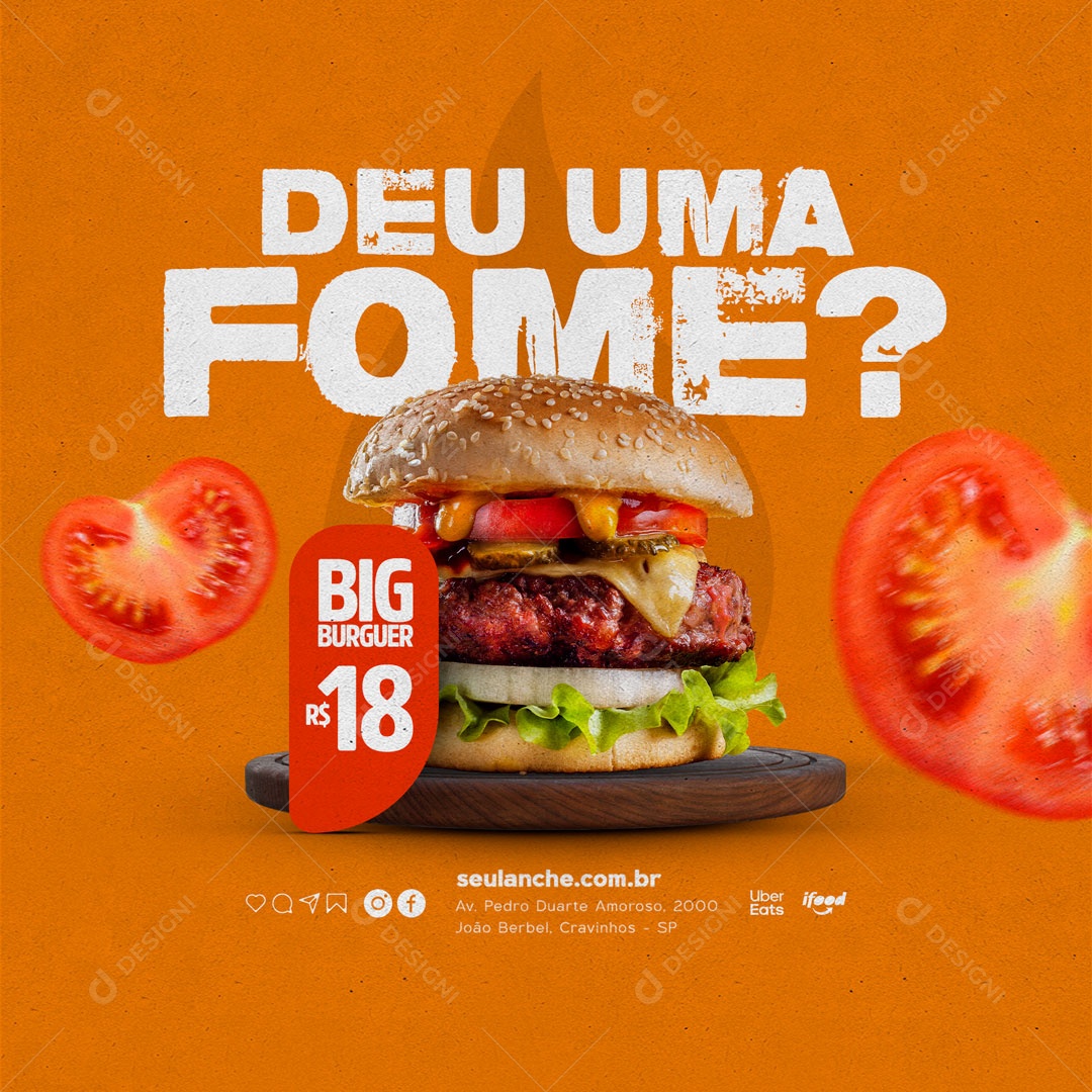 Deu uma Fome? Hamburgueria Social Media PSD Editável