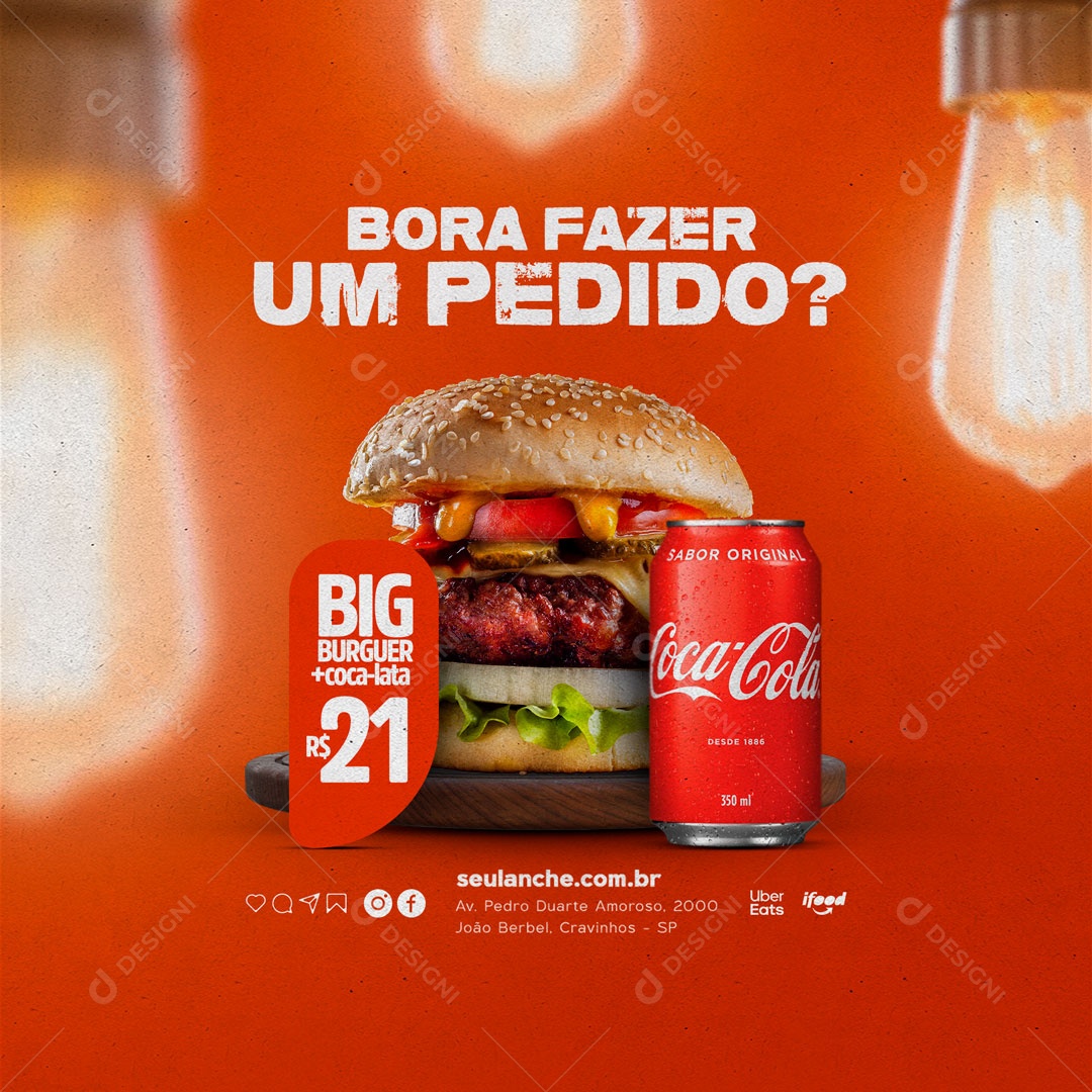 Bora Fazer um Pedido? Hamburgueria Social Media PSD Editável