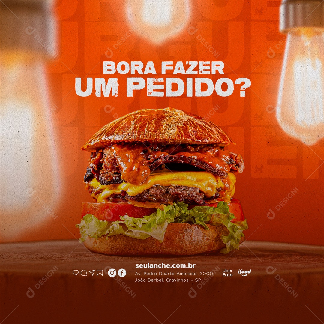 Bora Fazer um Pedido? Hamburgueria Social Media PSD Editável