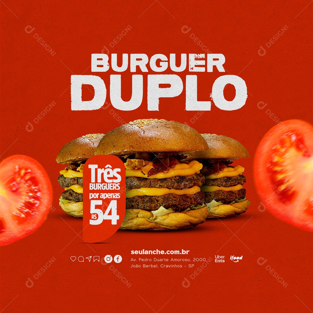 Burguer Duplo Hamburgueria Social Media PSD Editável