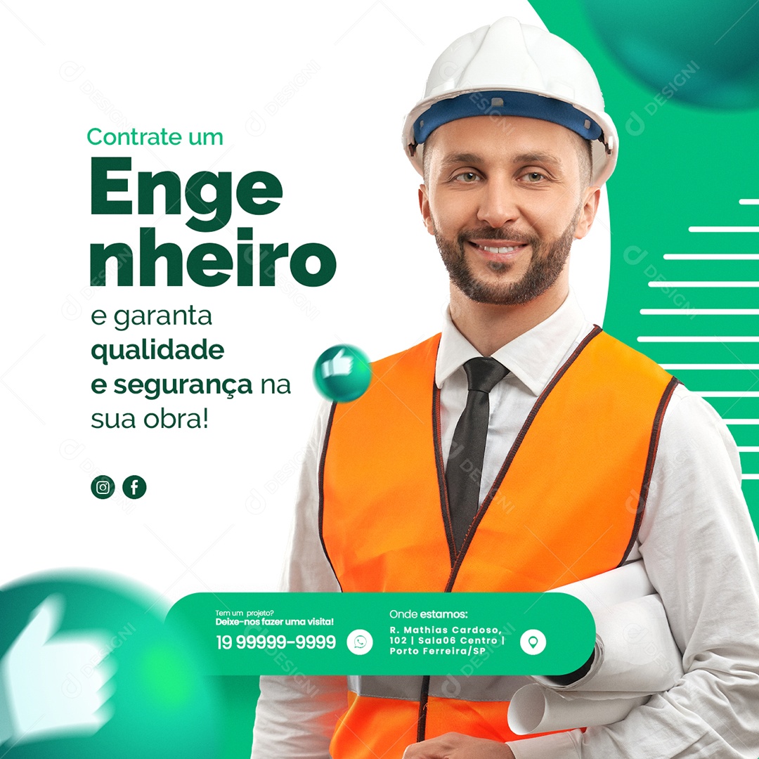 Contrate um Engenheiro Engenharia Social Media PSD Editável