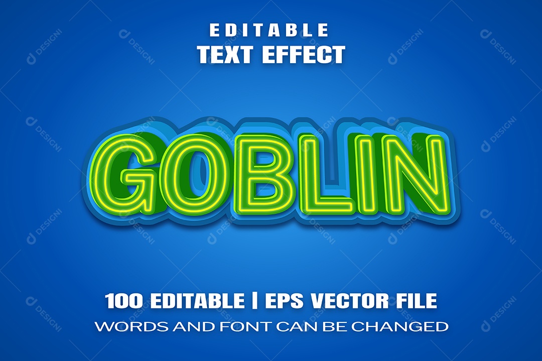 Efeito de Texto Goblin Fundo Azul Vetor EPS Editável