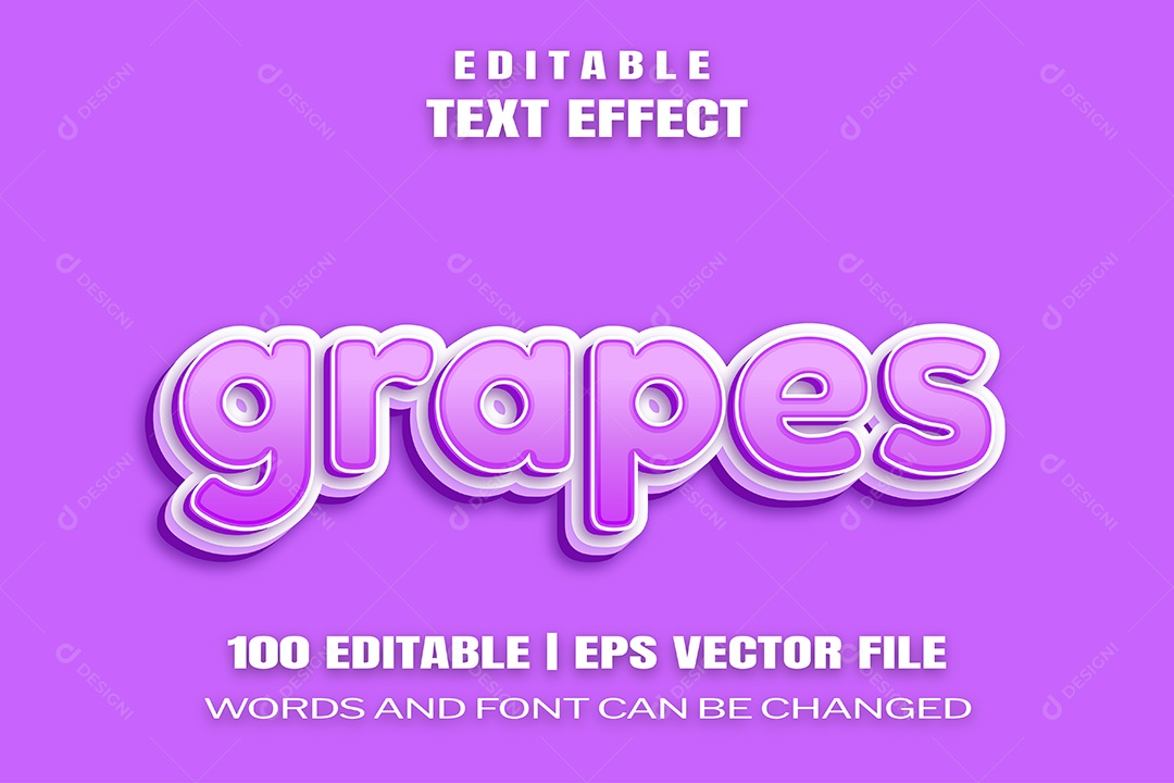 Efeito de Texto Grapes Fundo Roxo Vetor EPS Editável