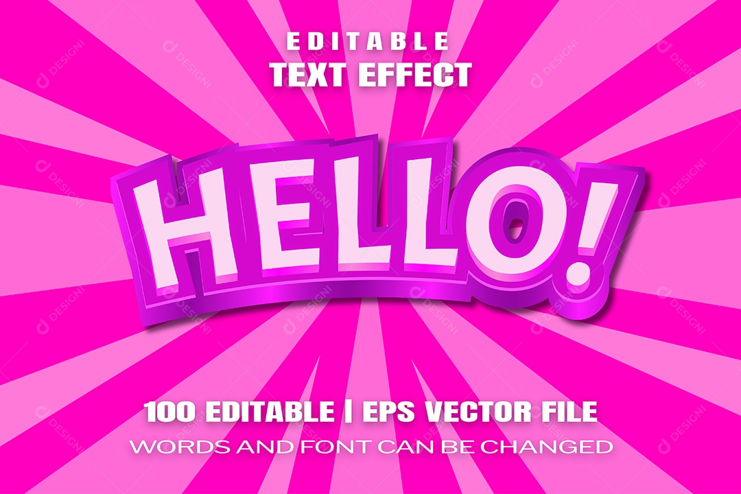 Efeito de Texto Hello Fundo Rosa Vetor EPS Editável