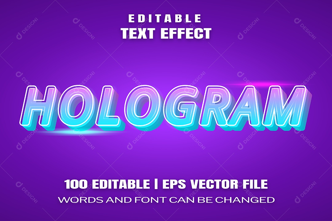 Efeito de Texto Hologram Fundo Roxo Vetor EPS Editável
