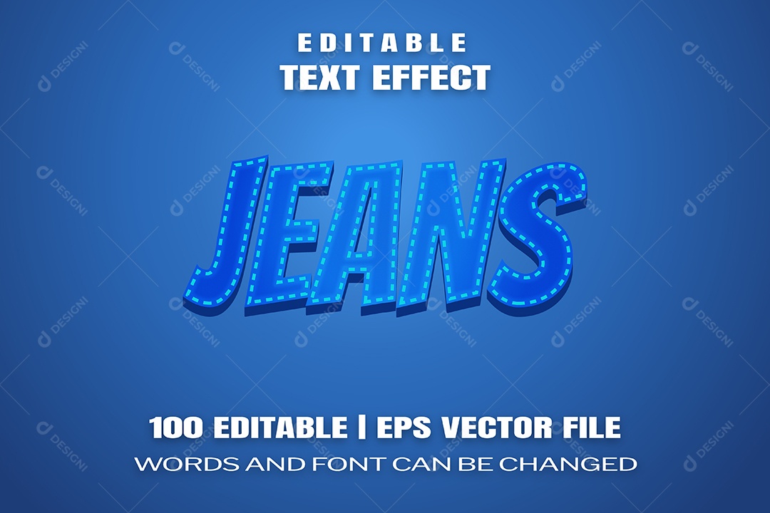 Efeito de Texto Jeans Fundo Azul Vetor EPS Editável