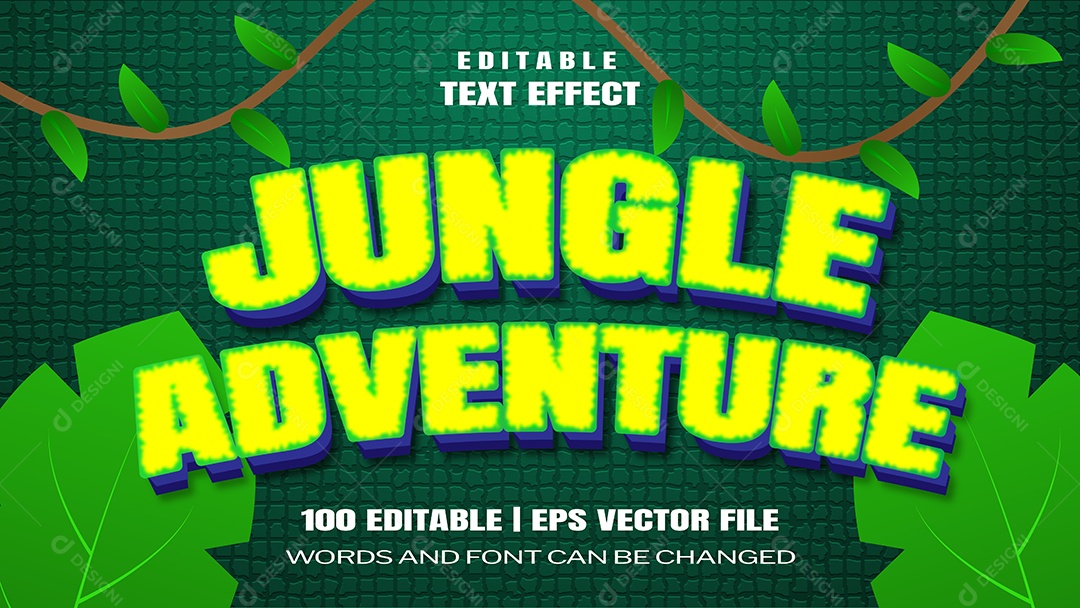 Efeito de Texto Jungle Adventure Fundo Verde Vetor EPS Editável