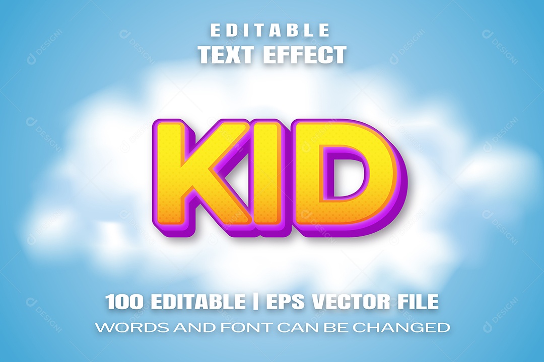 Efeito de Texto Kid Fundo Azul Vetor EPS Editável