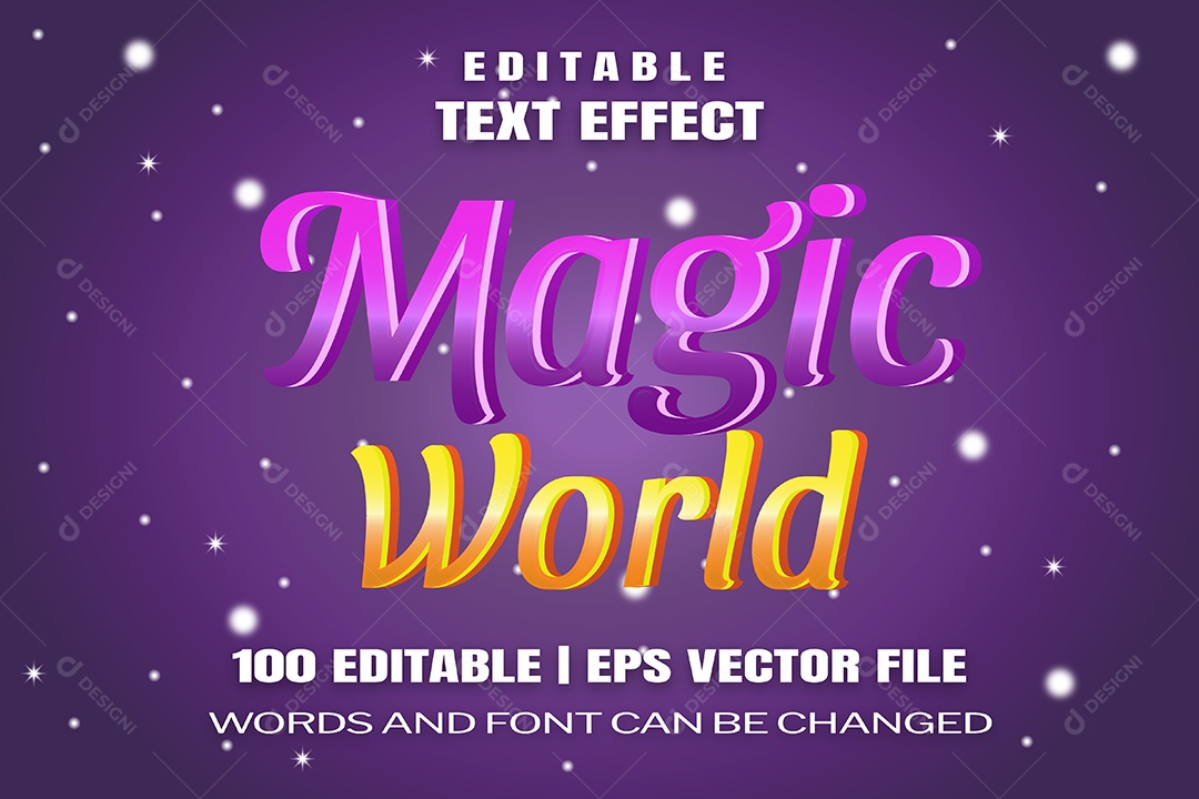 Efeito de Texto Magic World Fundo Roxo Vetor EPS Editável
