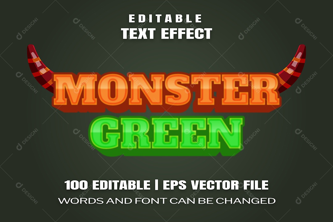 Efeito de Texto Monster Green Fundo Verde Escuro Vetor EPS Editável