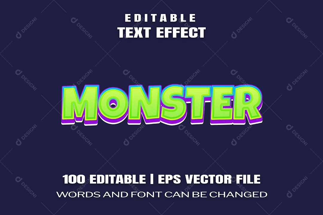 Efeito de Texto Monster Fundo Azul Escuro EPS Editável