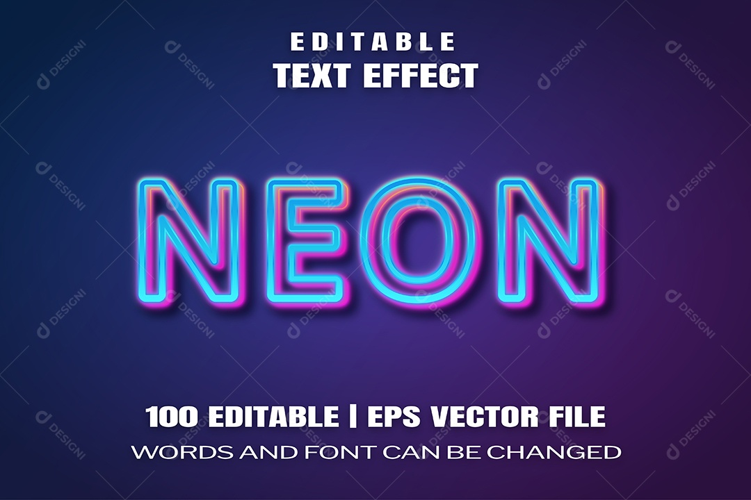 Efeito de Texto Neon Fundo Azul Escuro EPS Editável