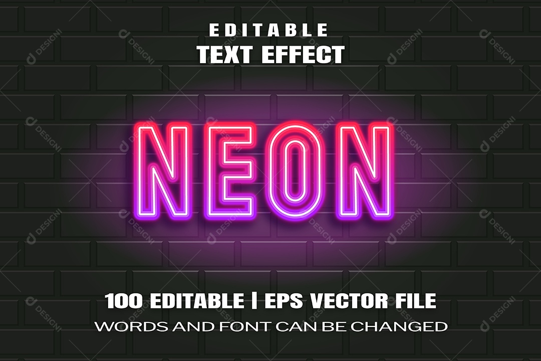 Efeito de Texto Neon Fundo Preto EPS Editável
