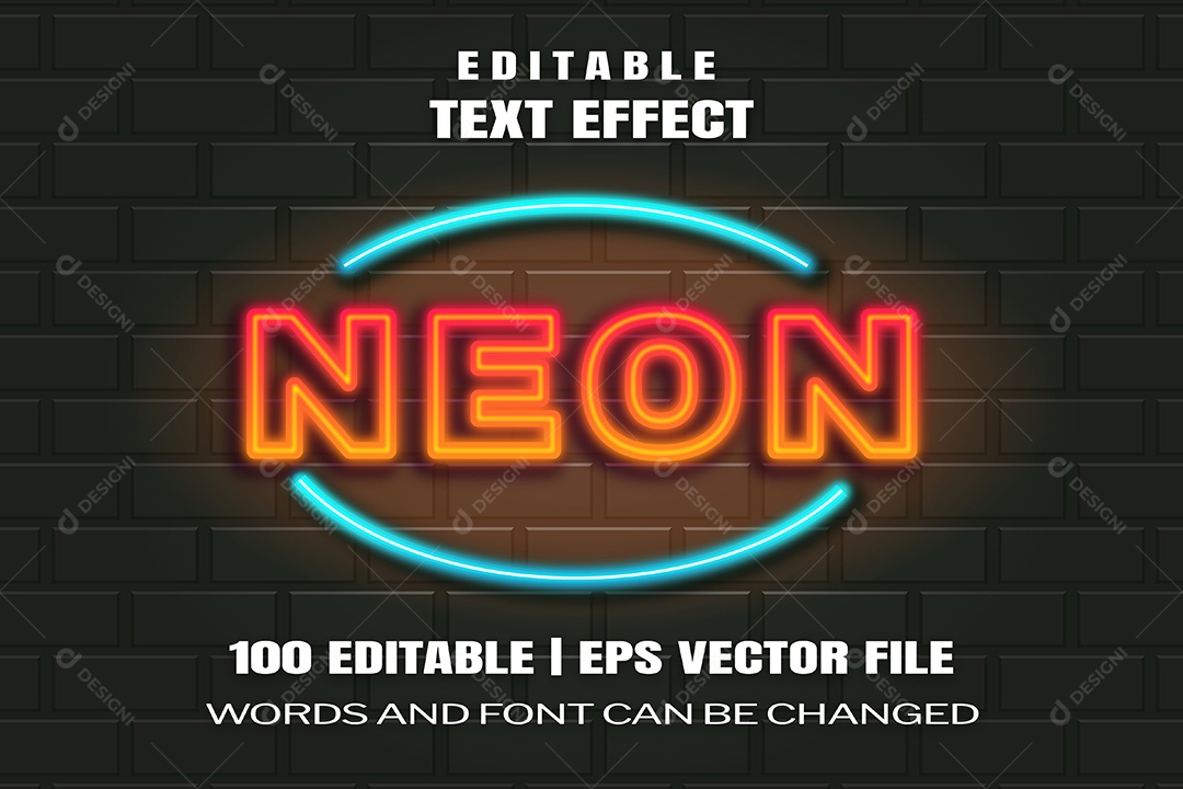 Efeito de Texto Neon Fundo Preto EPS Editável
