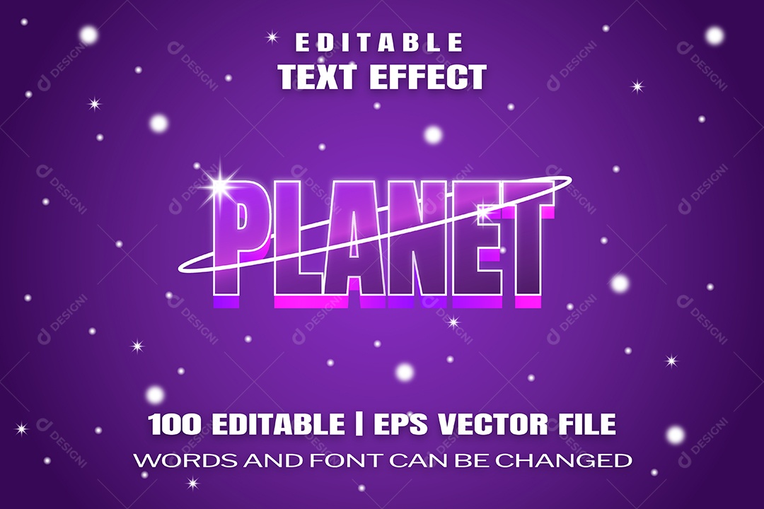 Efeito de Texto Planet Fundo Roxo EPS Editável