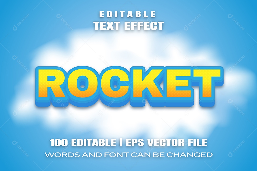 Efeito de Texto Rocket Fundo Azul EPS Editável