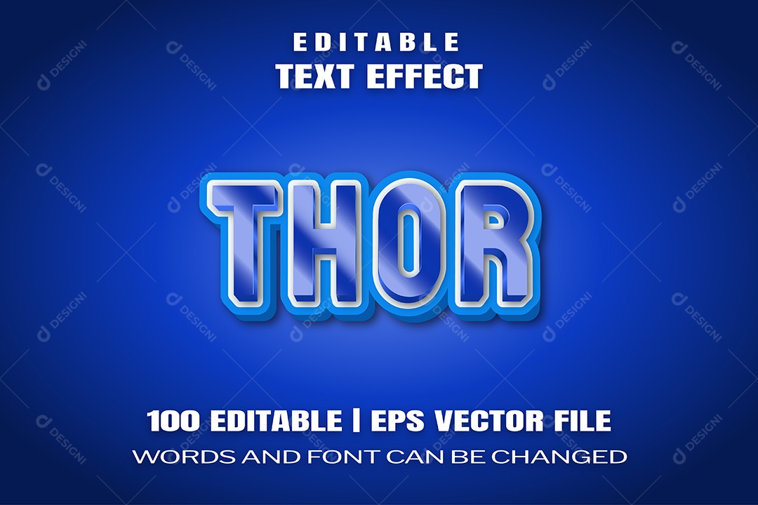 Efeito de Texto Thor Fundo Azul Escuro EPS Editável
