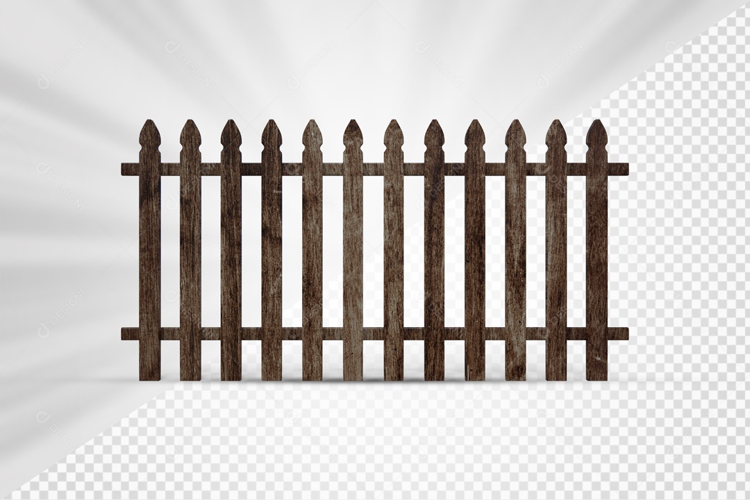 Cerca de Madeira Rustica 3D Elemento para Composição PSD
