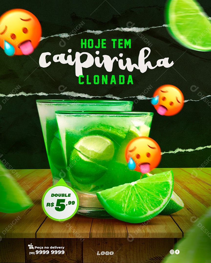 Post Bar Hoje Tem Caipirinha Clonada Social Media PSD Editável