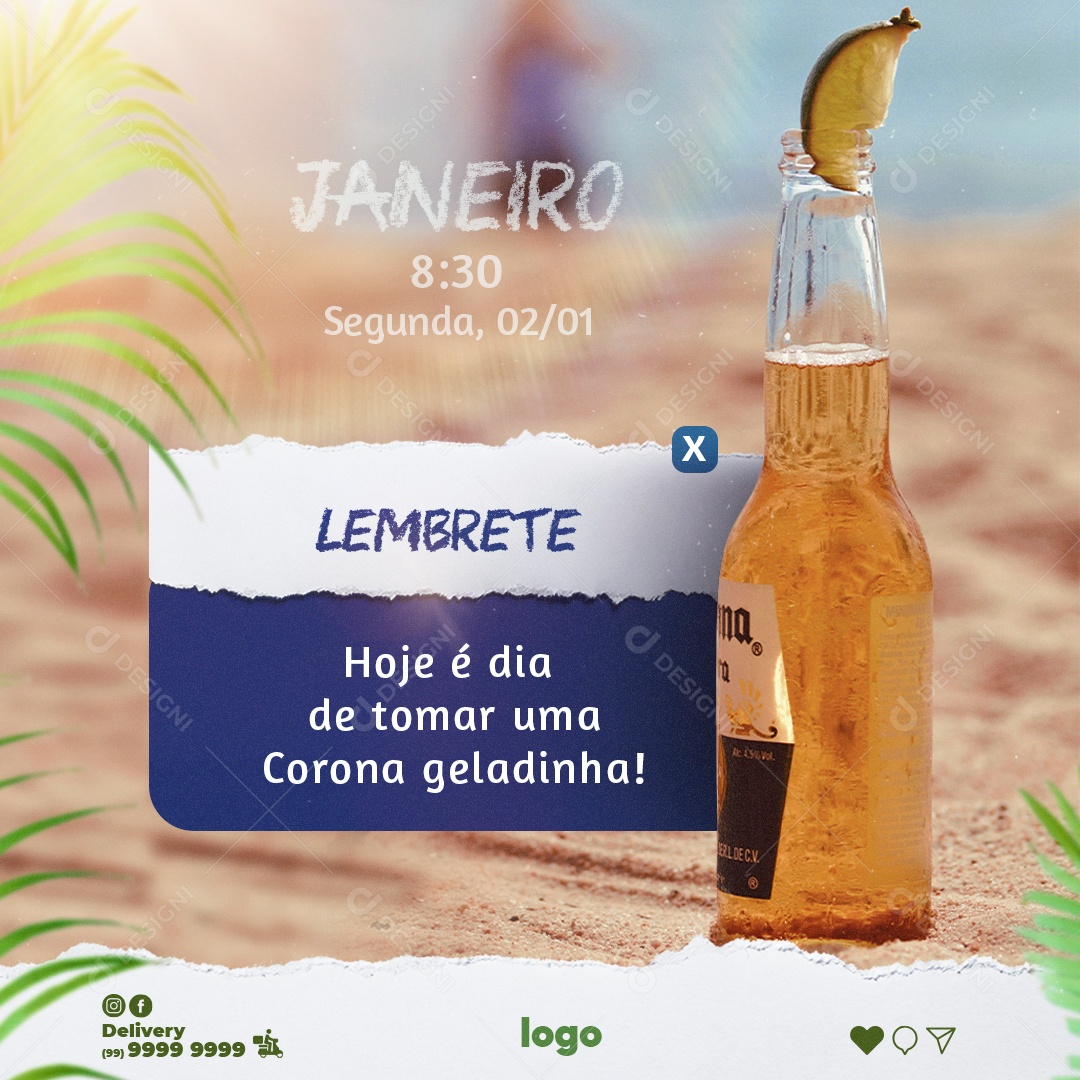 Post Lembrete Cerveja Corona Hoje É Dia Social Media PSD Editável