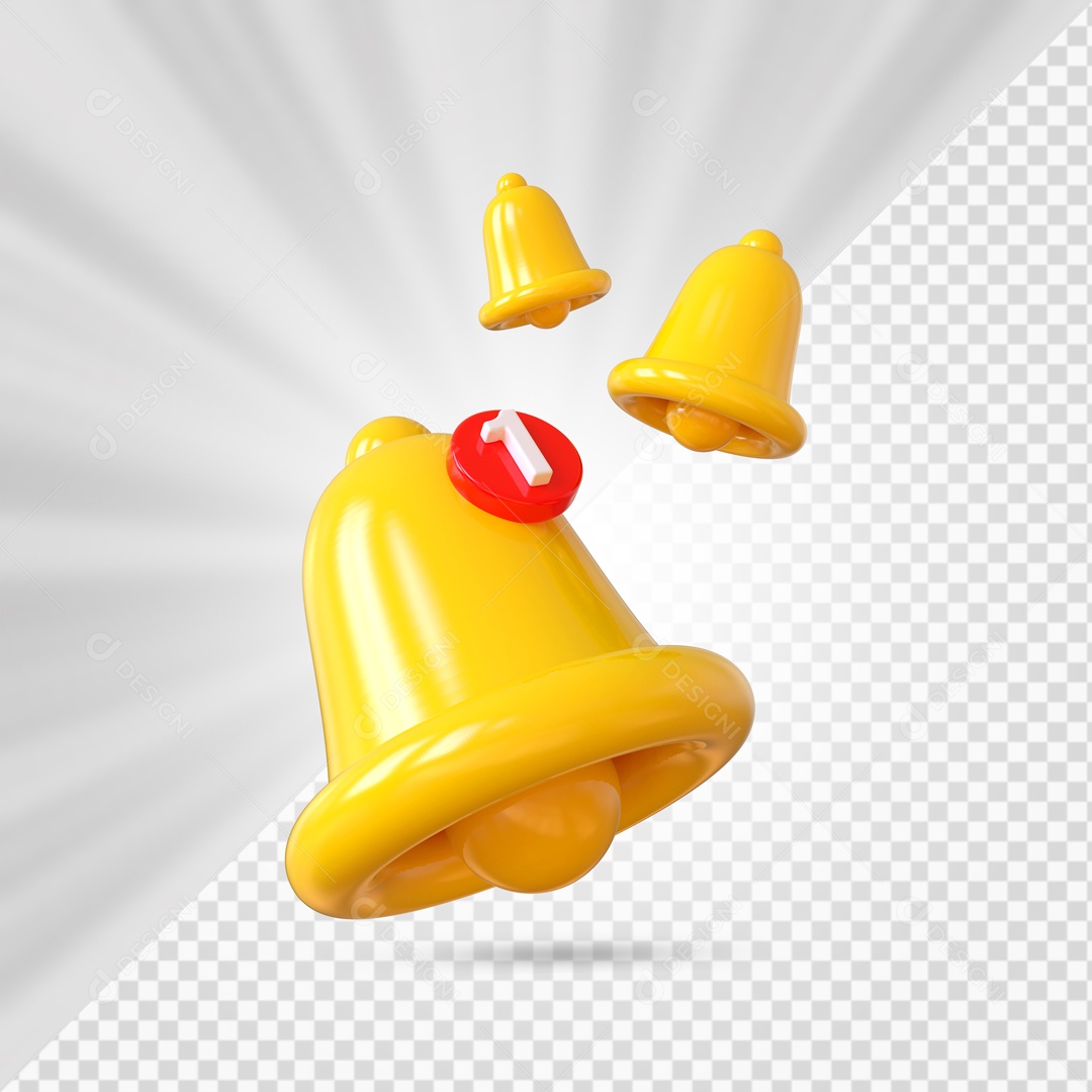 Sinos de Notificações Amarelo Elemento 3D para Composição PSD