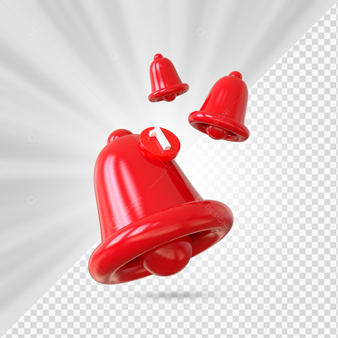 Sinos de Notificações Vermelho Elemento 3D para Composição PSD