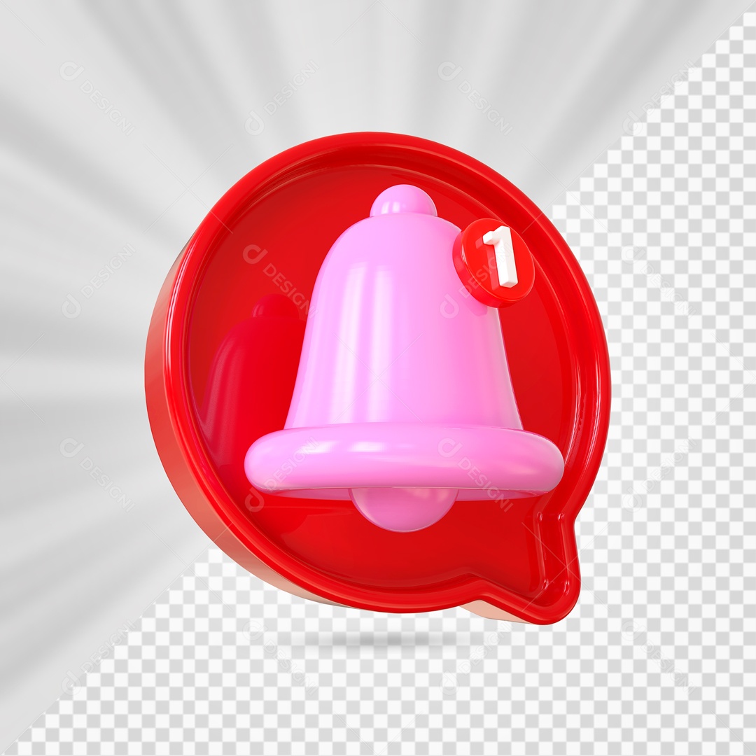 Ícone de Notificação Rosa e Vermelho Elemento 3D para Composição PSD