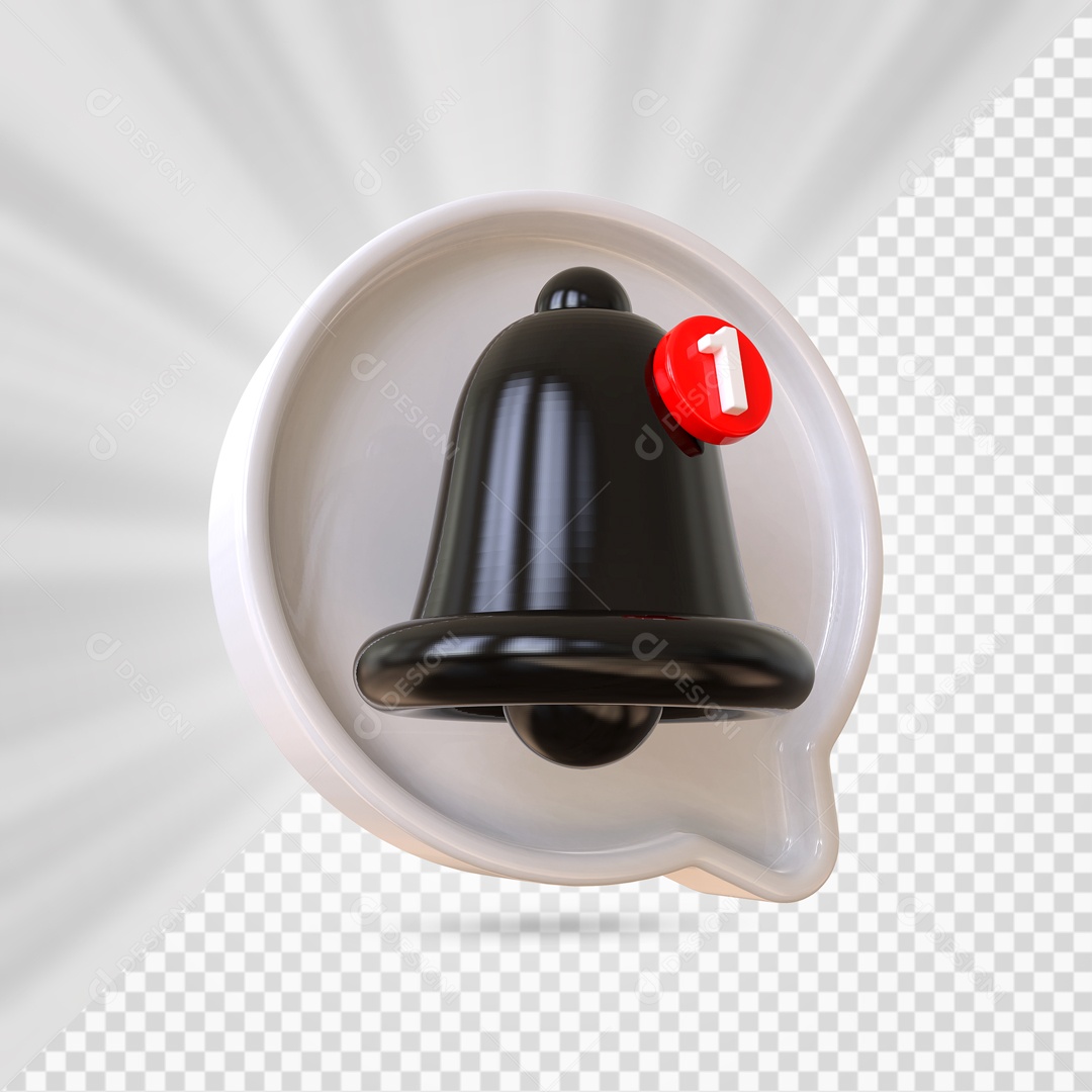 Ícone de Notificação Preto e Branco Elemento 3D para Composição PSD